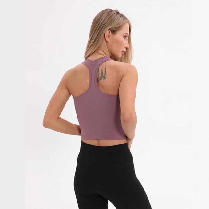 Der Longline-Sport-BH Wirefree der Großhandelsfrauen füllte mittlere Stützkundenspezifische Trägershirt-Frauen-weißes Ernte-Trägershirt auf