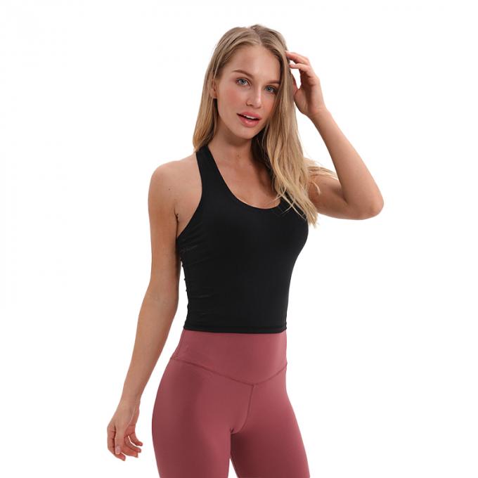 Der Longline-Sport-BH Wirefree der Großhandelsfrauen füllte mittlere Stützkundenspezifische Trägershirt-Frauen-weißes Ernte-Trägershirt auf