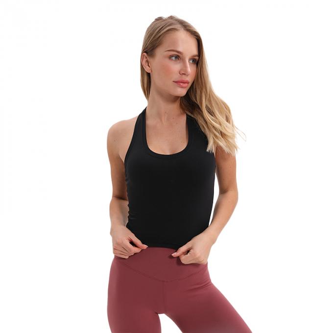 Der Longline-Sport-BH Wirefree der Großhandelsfrauen füllte mittlere Stützkundenspezifische Trägershirt-Frauen-weißes Ernte-Trägershirt auf