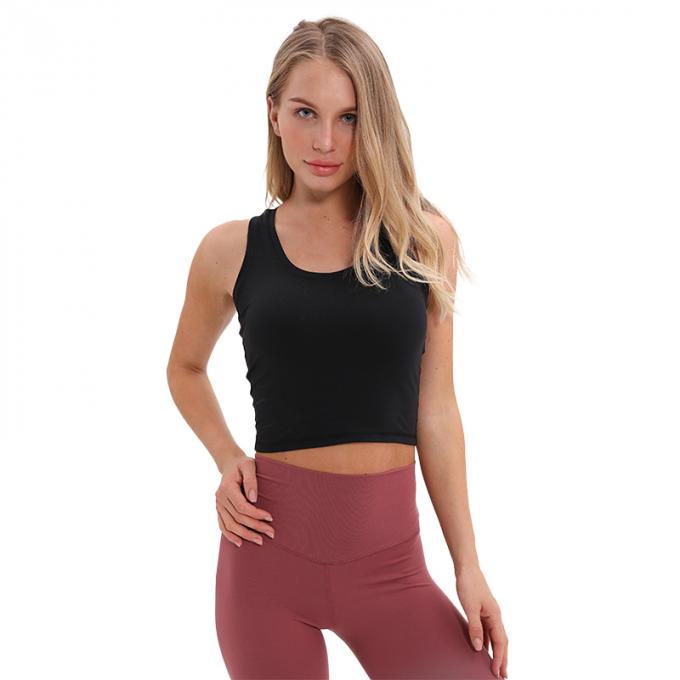 Der Longline-Sport-BH Wirefree der Großhandelsfrauen füllte mittlere Stützkundenspezifische Trägershirt-Frauen-weißes Ernte-Trägershirt auf