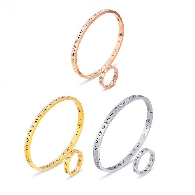 Mode-Gold überzog Edelstahl-Armband-Damen-Armbänder und Ring Roman Number Bangle