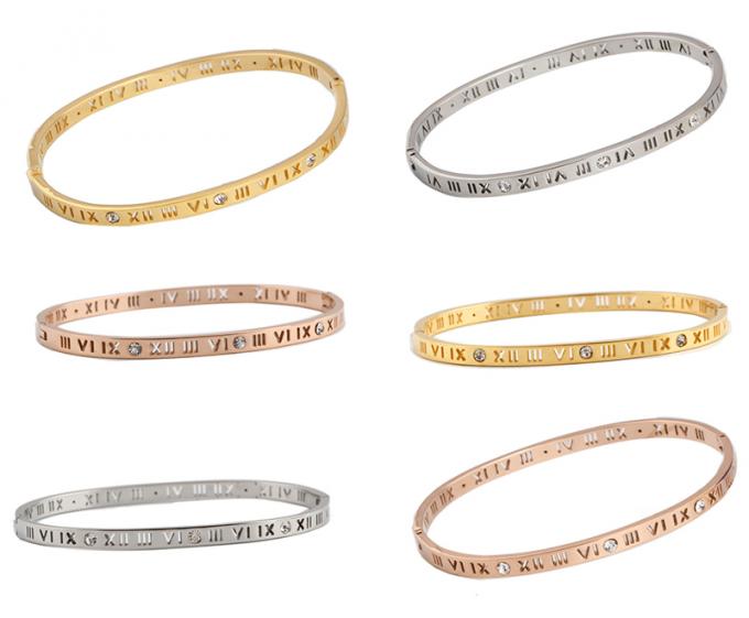 Mode-Gold überzog Edelstahl-Armband-Damen-Armbänder und Ring Roman Number Bangle