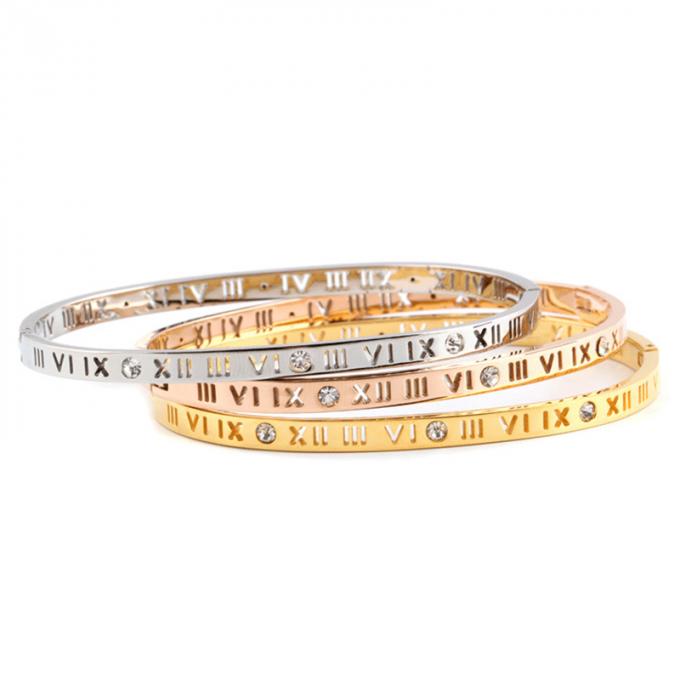 Mode-Gold überzog Edelstahl-Armband-Damen-Armbänder und Ring Roman Number Bangle