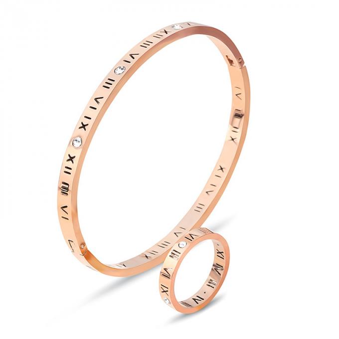 Mode-Gold überzog Edelstahl-Armband-Damen-Armbänder und Ring Roman Number Bangle