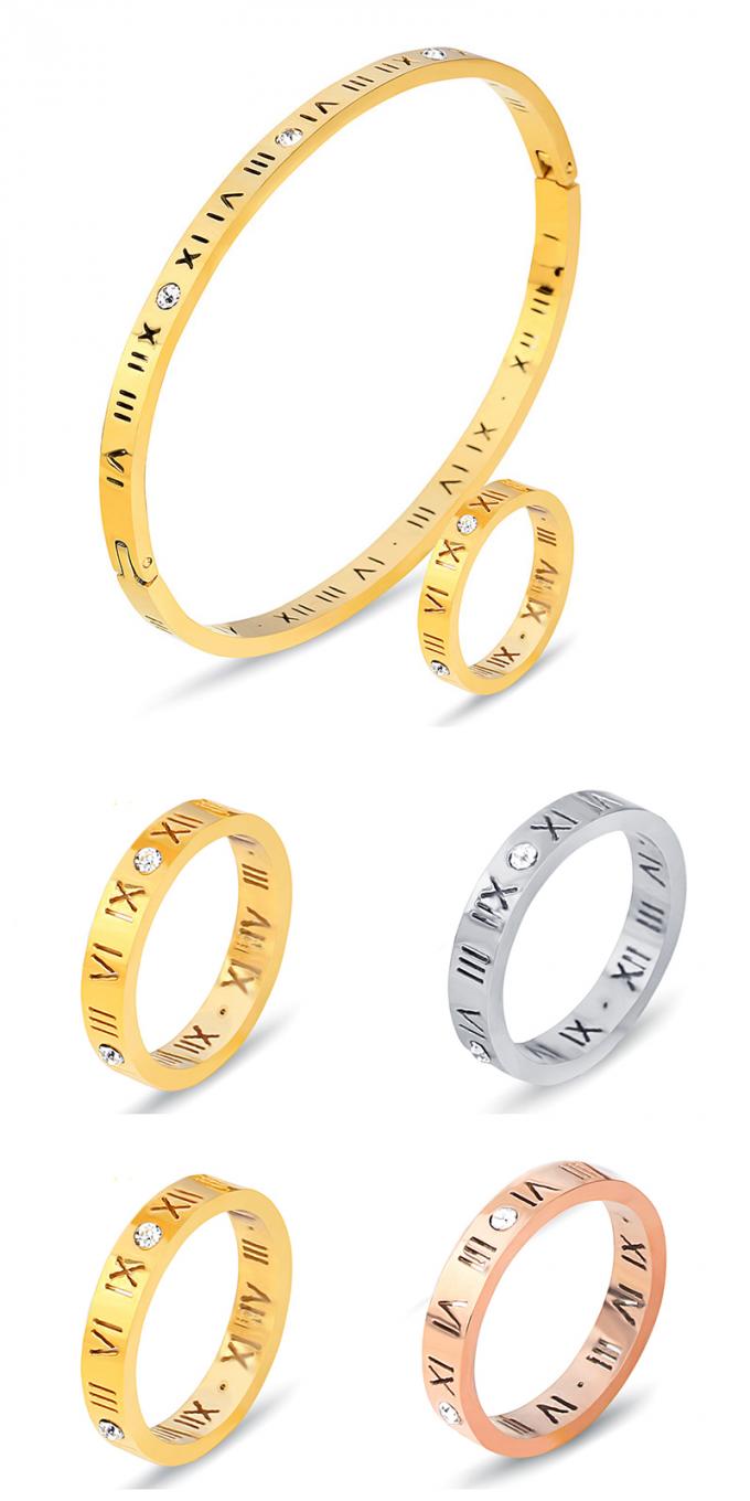 Mode-Gold überzog Edelstahl-Armband-Damen-Armbänder und Ring Roman Number Bangle