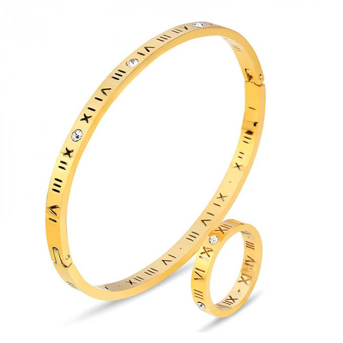 Mode-Gold überzog Edelstahl-Armband-Damen-Armbänder und Ring Roman Number Bangle