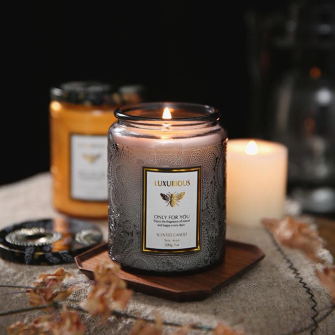 Heiße Saling kundengebundene Kerzen gerochene Wachs-Holz-Amber Glass Jar Candles Scented-Sojabohnenöl-Wachs-Eigenmarke roch Kerzen-Luxus