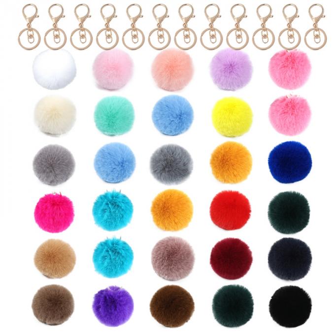 Großhandels-Pom Pom Keychain Artificial Fur Ball-Schlüsselkette flaumige Zusatz-Auto-Tasche bezaubern Pelz Pom Keychain