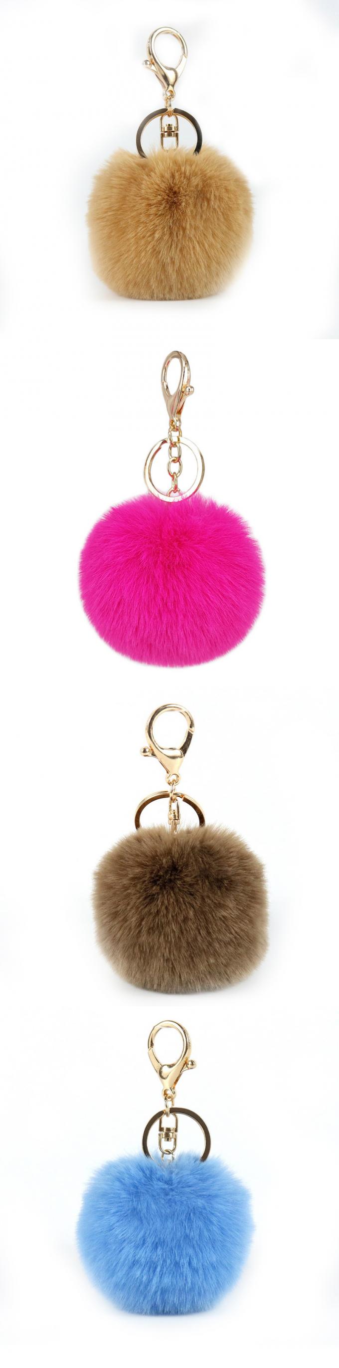 Großhandels-Pom Pom Keychain Artificial Fur Ball-Schlüsselkette flaumige Zusatz-Auto-Tasche bezaubern Pelz Pom Keychain