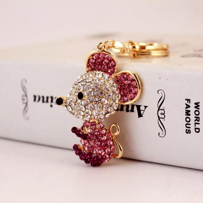 Jahr des Ratten-Geschenk-netten Diamond Mouse Car Keychain Animal-Metallanhängers en gros unter uns Bergkristallschlüsselkette