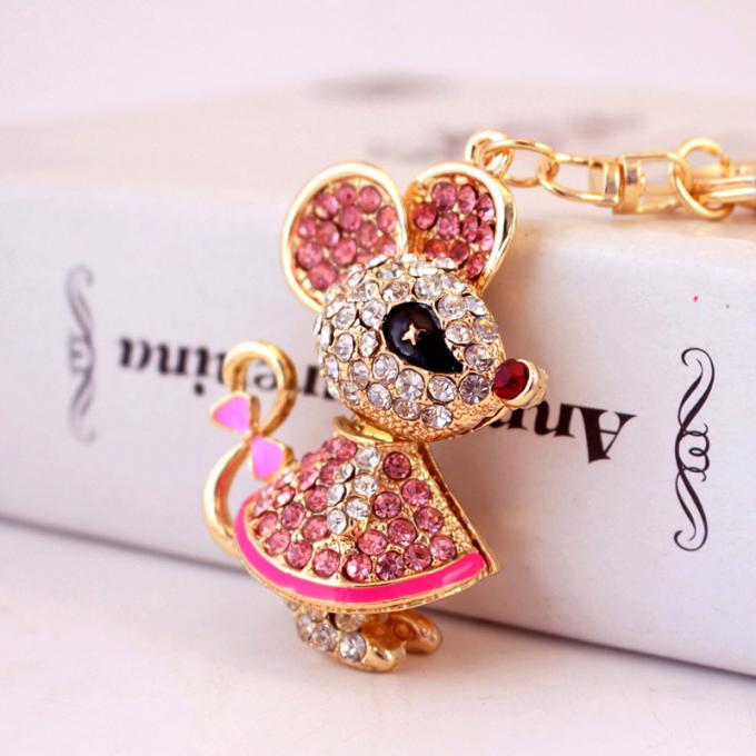Jahr des Ratten-Geschenk-netten Diamond Mouse Car Keychain Animal-Metallanhängers en gros unter uns Bergkristallschlüsselkette