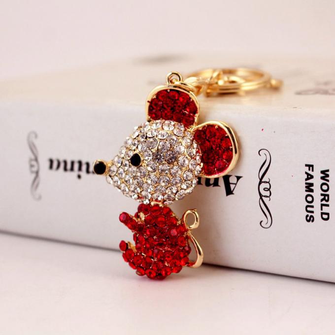 Jahr des Ratten-Geschenk-netten Diamond Mouse Car Keychain Animal-Metallanhängers en gros unter uns Bergkristallschlüsselkette