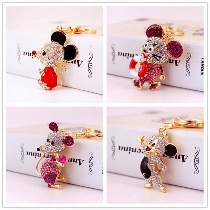Jahr des Ratten-Geschenk-netten Diamond Mouse Car Keychain Animal-Metallanhängers en gros unter uns Bergkristallschlüsselkette