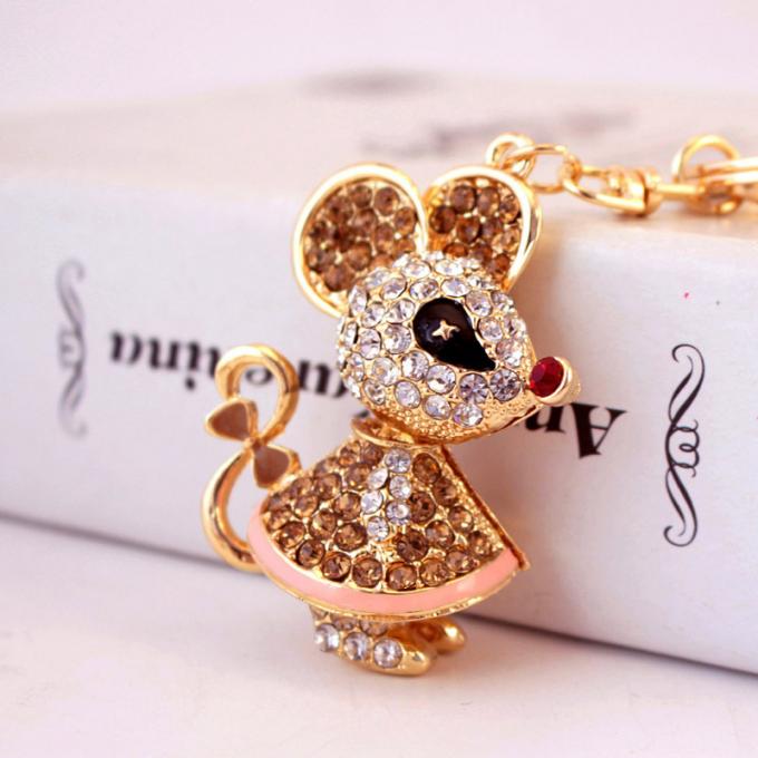Jahr des Ratten-Geschenk-netten Diamond Mouse Car Keychain Animal-Metallanhängers en gros unter uns Bergkristallschlüsselkette