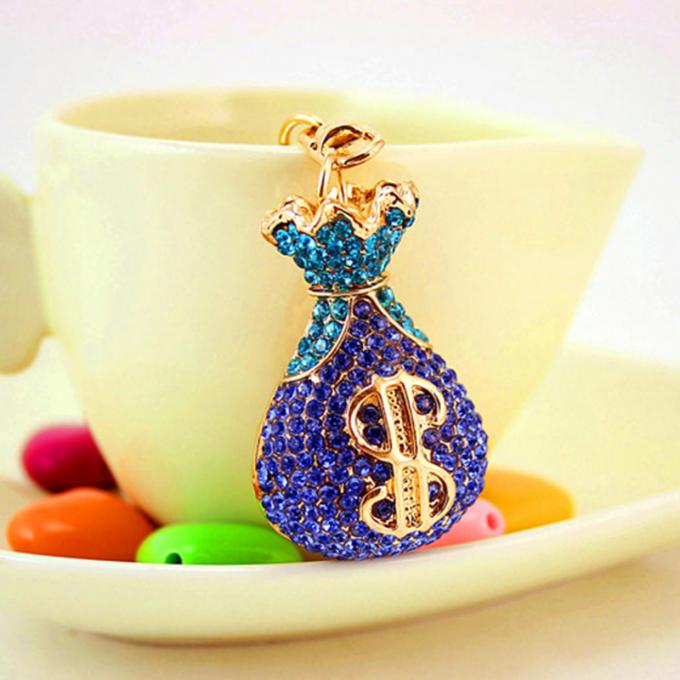 Großhandels-Zusätze Keyhains Diamond Crystal Money Bag Car Keys Ring Metal Pendant Women Bag für Geschenke