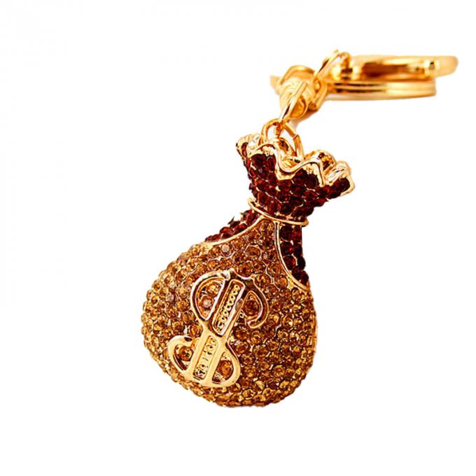 Großhandels-Zusätze Keyhains Diamond Crystal Money Bag Car Keys Ring Metal Pendant Women Bag für Geschenke