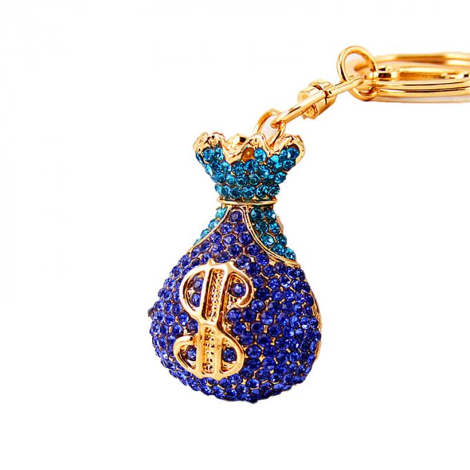 Großhandels-Zusätze Keyhains Diamond Crystal Money Bag Car Keys Ring Metal Pendant Women Bag für Geschenke