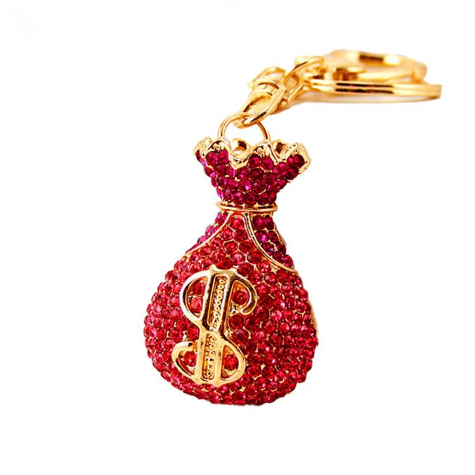 Großhandels-Zusätze Keyhains Diamond Crystal Money Bag Car Keys Ring Metal Pendant Women Bag für Geschenke