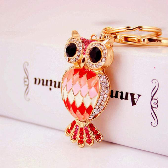 Großhandels- Diamond Crystal Owl-Auto-Schlüssel-Ring Metal Pendant Women Bag-Zusätze Kristall-Keyhains für Geschenke